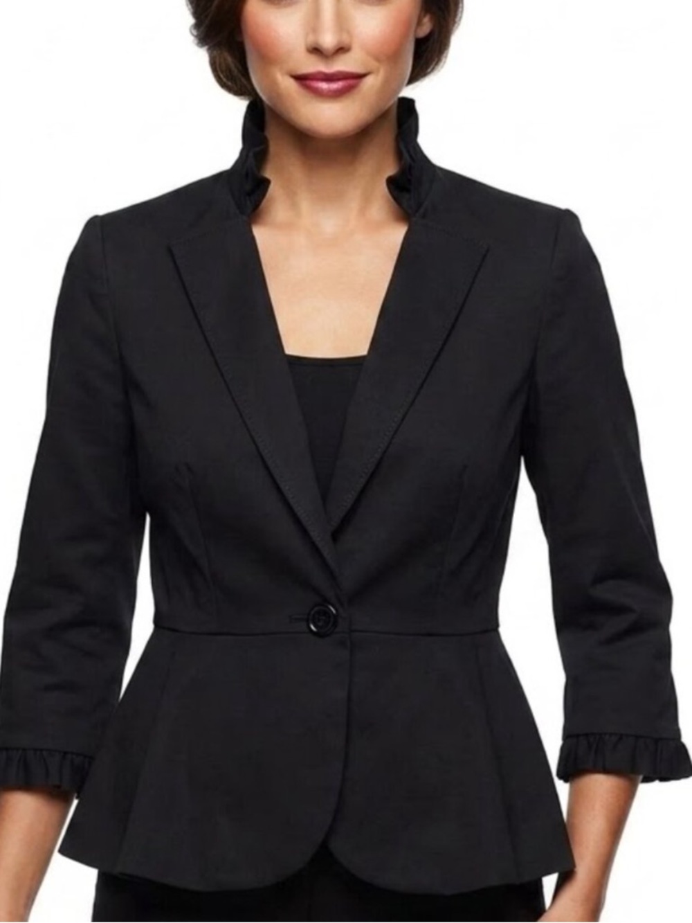 White House Black Market Black Peplum High Collar Blazer Tailored Size Fit 0